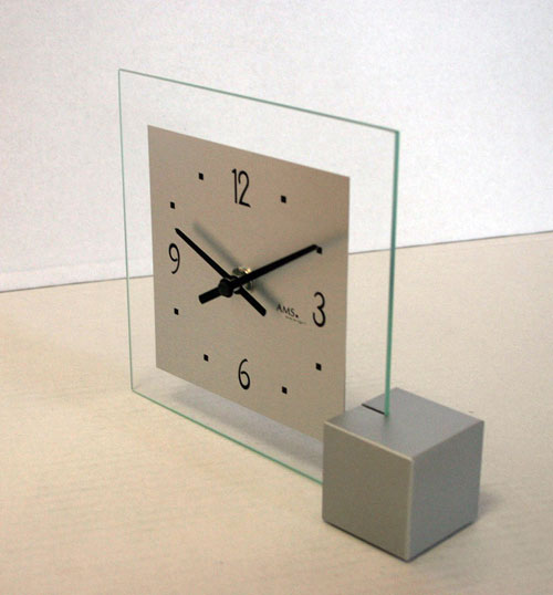 AMS Table Clock 16x19x4 cm Glass • Modern Design • Silent Quartz Movement