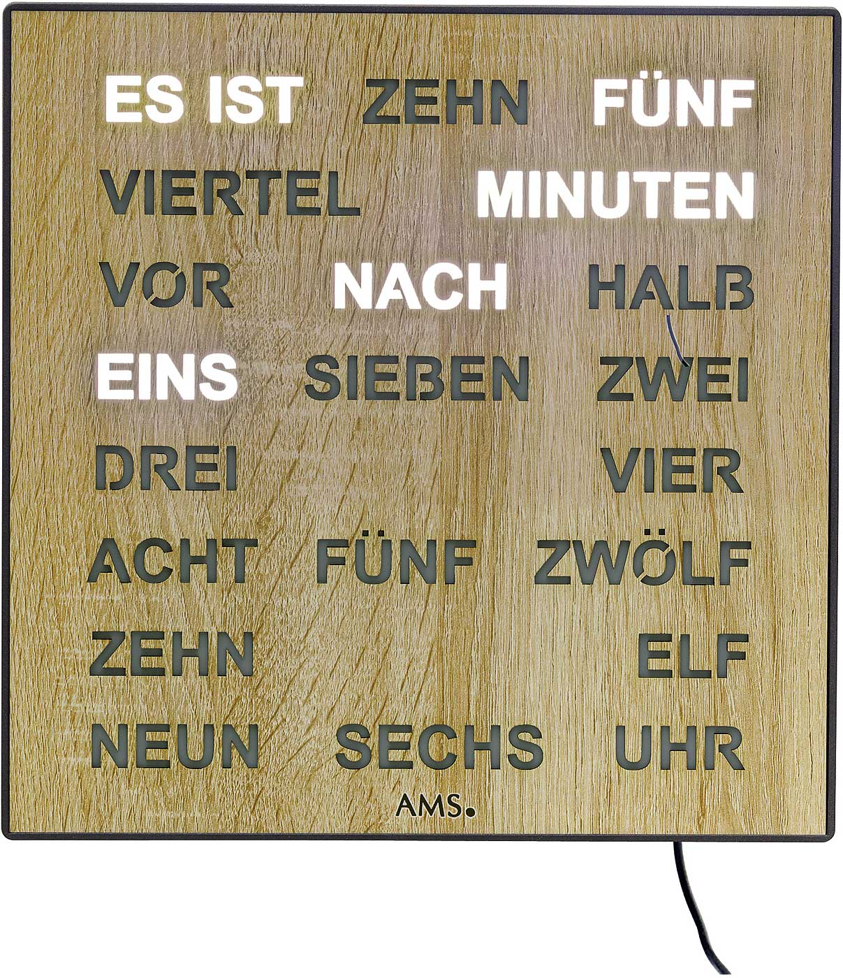digitale Wortuhr Deutsch LED-Anzeige 28 x 28 cm - AMS Modell: 1237
