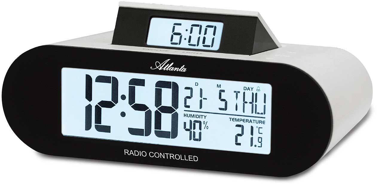 Atlanta Funkwecker Digital 14.5 cm x 4.8 cm x 7.2 cm Kunststoff • Pop-Up Display • DCF77 Funksignal