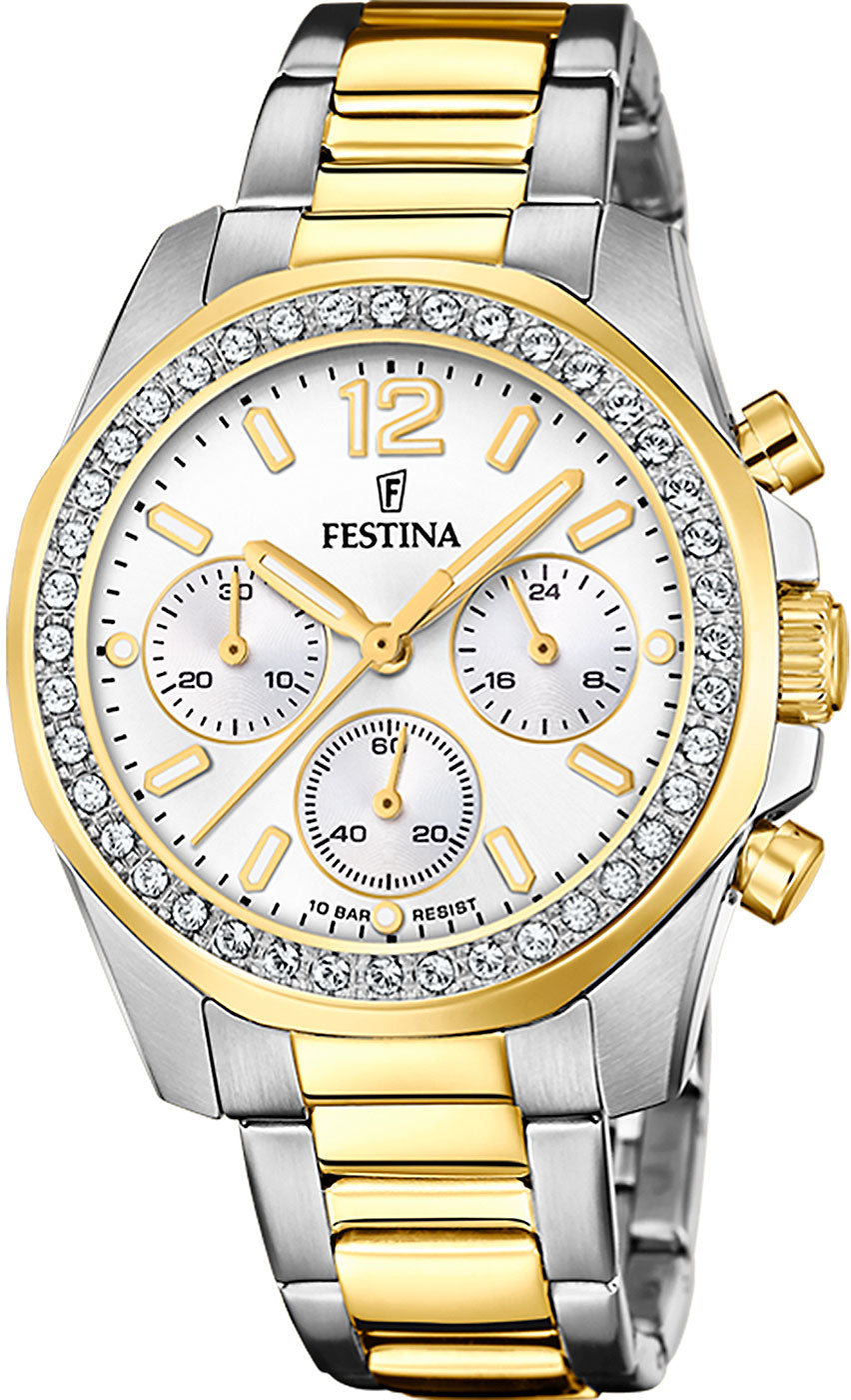 Festina Boyfriend F20607/1 Damenuhr • Präziser Chronograph • Edler Zirkonia-Besatz