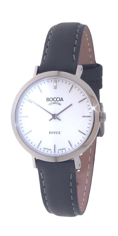 Boccia Damenuhr Modell: 3246-01 mit weißem Zifferblatt und schwarzem Lederarmband