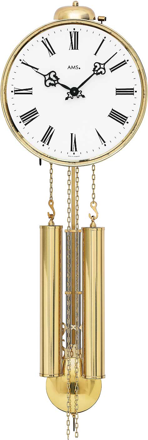 AMS Wanduhr 50x20x10 cm Messing • Mechanisches 8-Tage-Uhrwerk • Rundgong & Stundenschlag
