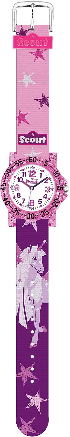 Scout 375021 Mädchen Uhr • Waschbares Textilband • Einhorn-Design