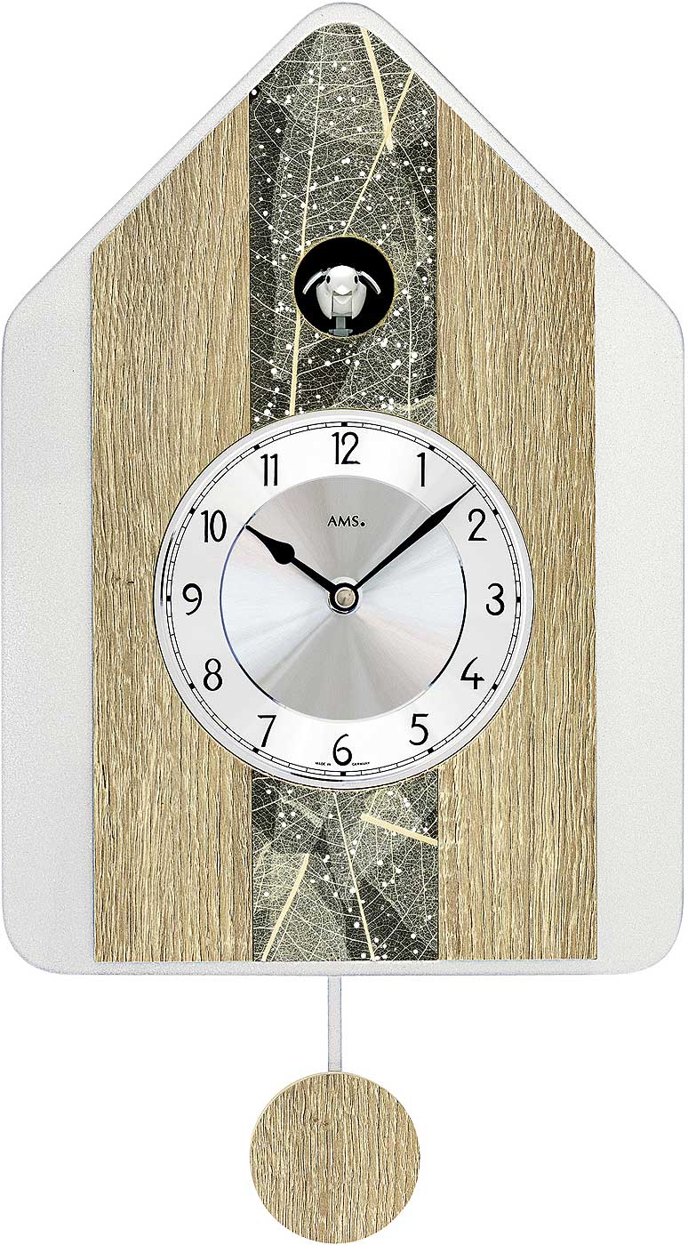 AMS Wanduhr 34x24x5 cm Holz • Mit Kuckucksruf • Modernes Design