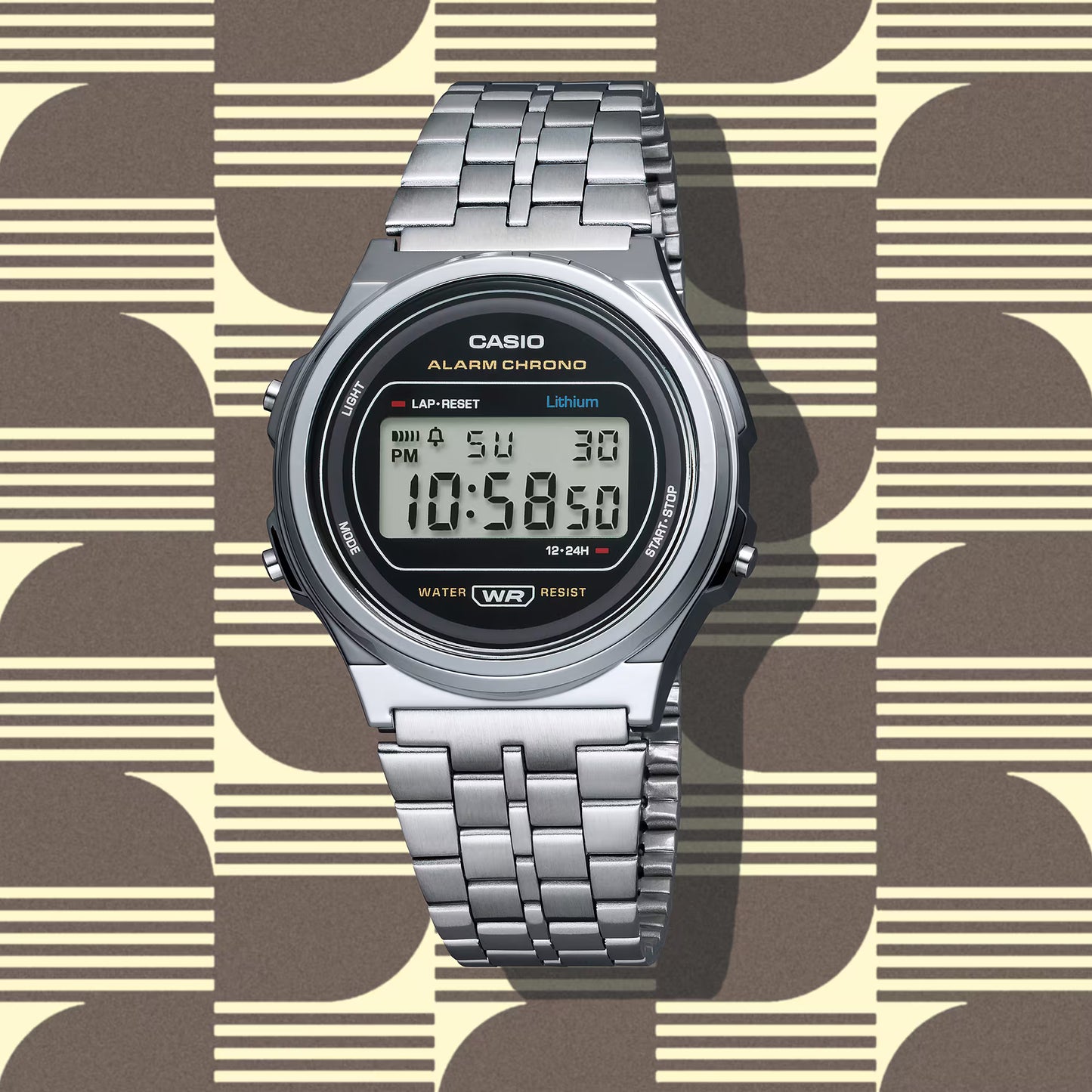 Casio Vintage A171WE-1AEF Uhr • Rundes Retro-Design • Edelstahlarmband