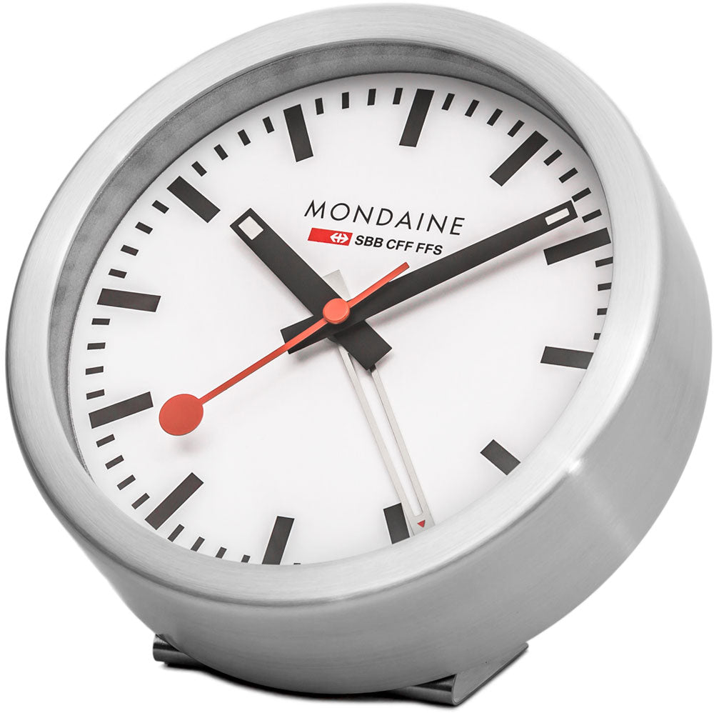 Mondaine Tischwecker Klassisch 12.5 cm Aluminium • Original Schweizer Design • Mit schleichender Sekunde