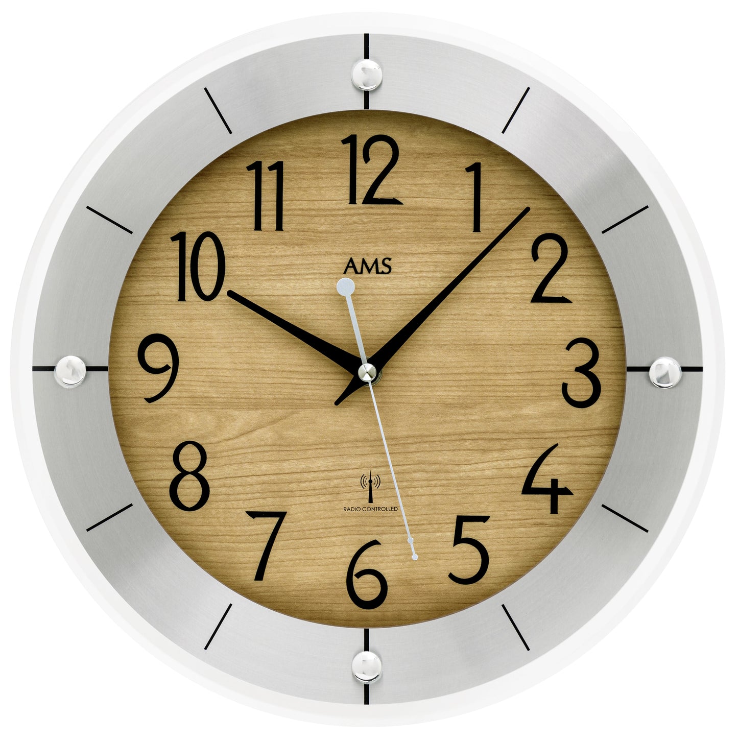 AMS Wall Clock 31 cm Ø Beech • Radio-Controlled Movement • Made in Germany
