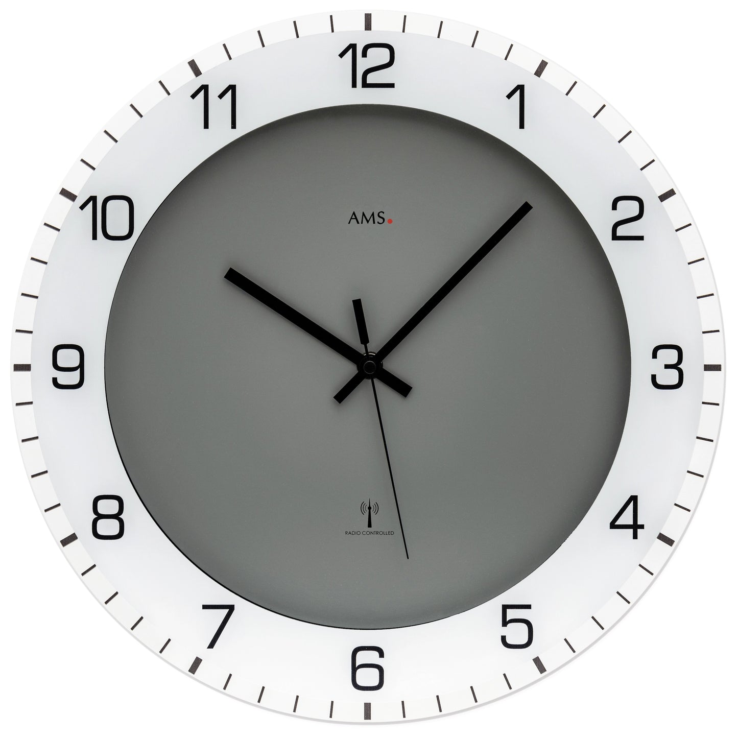 AMS Wall Clock 38 cm Ø Plastic, Glass • Precise Radio-Controlled Movement • Modern Design