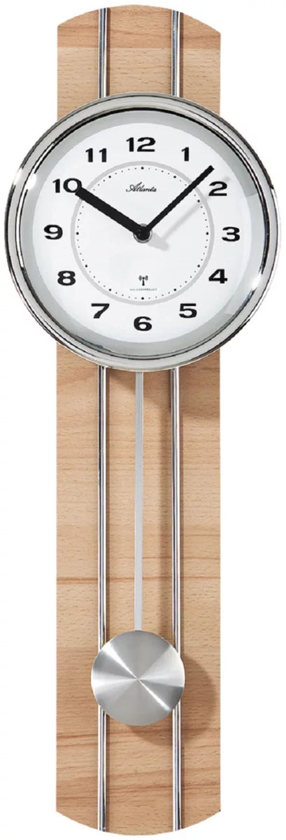 Atlanta Wall Clock 60.5x20 cm Wood • Precise Radio-Controlled Movement • Elegant Pendulum