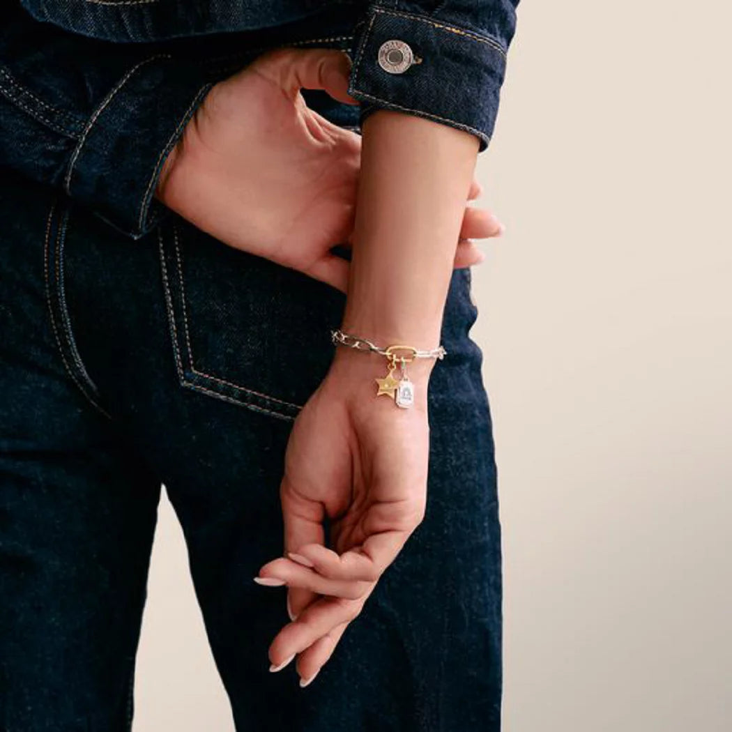 Link Charm Bracelet with Gold Plated Connect Link, made of Silver - Thomas Sabo Model: C1204-413-7-L17