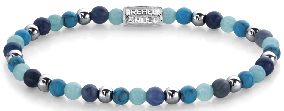 Armband aus Edelsteinen in unterschiedlichen Blautönen und Edelstahlverschluss - Rebel&Rose Modell: RR-40054-S-M
