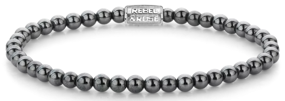 4mm Hematite Gemstone Bracelet with Stainless Steel Clasp - Rebel&Rose Model: RR-40131-S-L