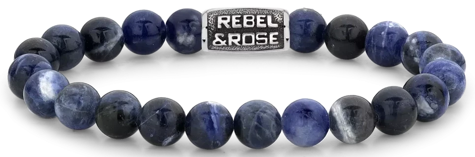 Armband aus 8mm großen Edelsteinen Sodalit mit Metallverschluss - Rebel&Rose Modell: RR-80096-V-L