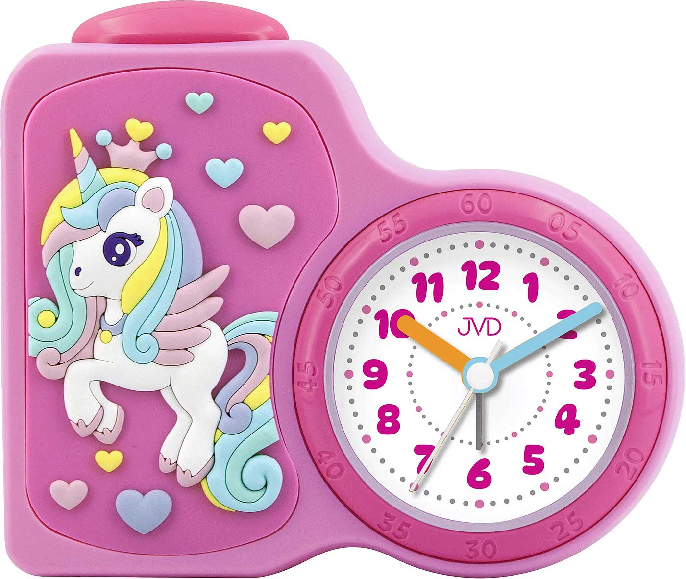 JVD Kinder Wecker Einhorn pink analog Kunststoff • Quarzwerk • Zifferblattbeleuchtung