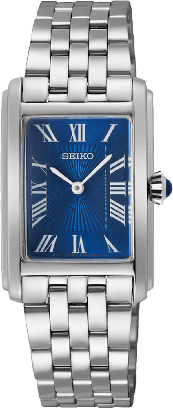 Seiko Essentials SWR085P1 Uhr • Elegante Rechteckform • Edelstahl