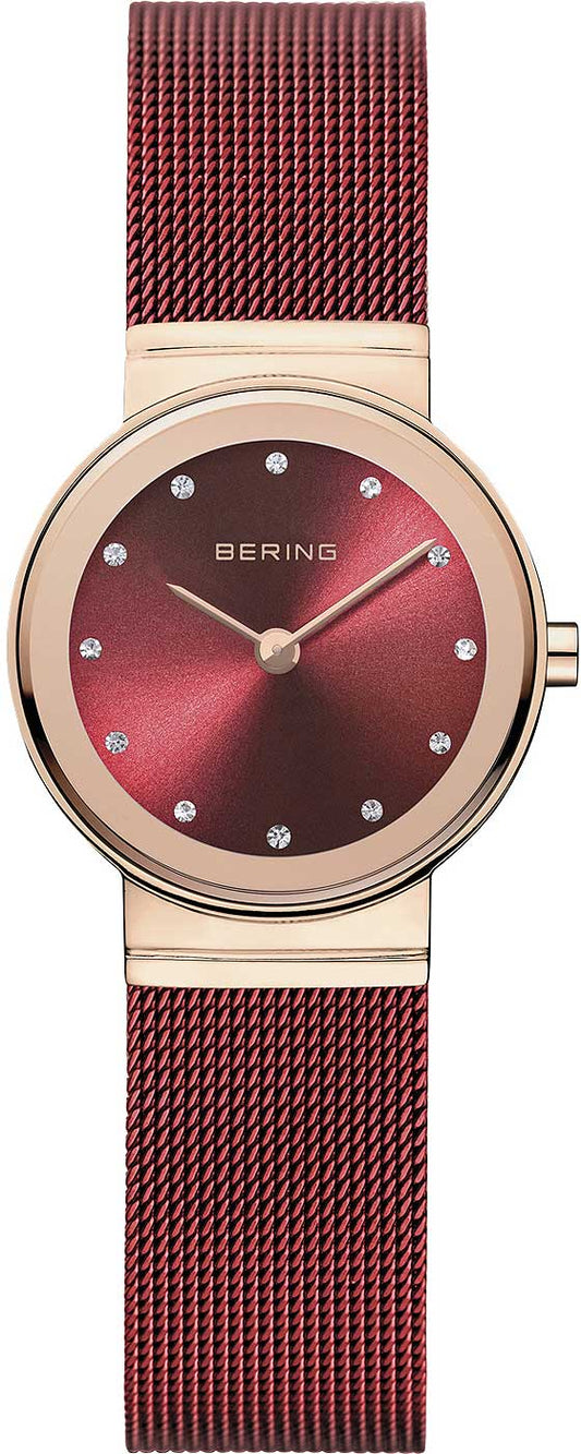 Bering Classic 10126-363 Women's Watch • Scratch-resistant Sapphire Crystal • Red Milanese Strap