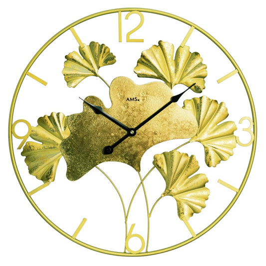 AMS Wanduhr 68x24 cm Metall • Funkgesteuert • Modernes Ginkgo-Design