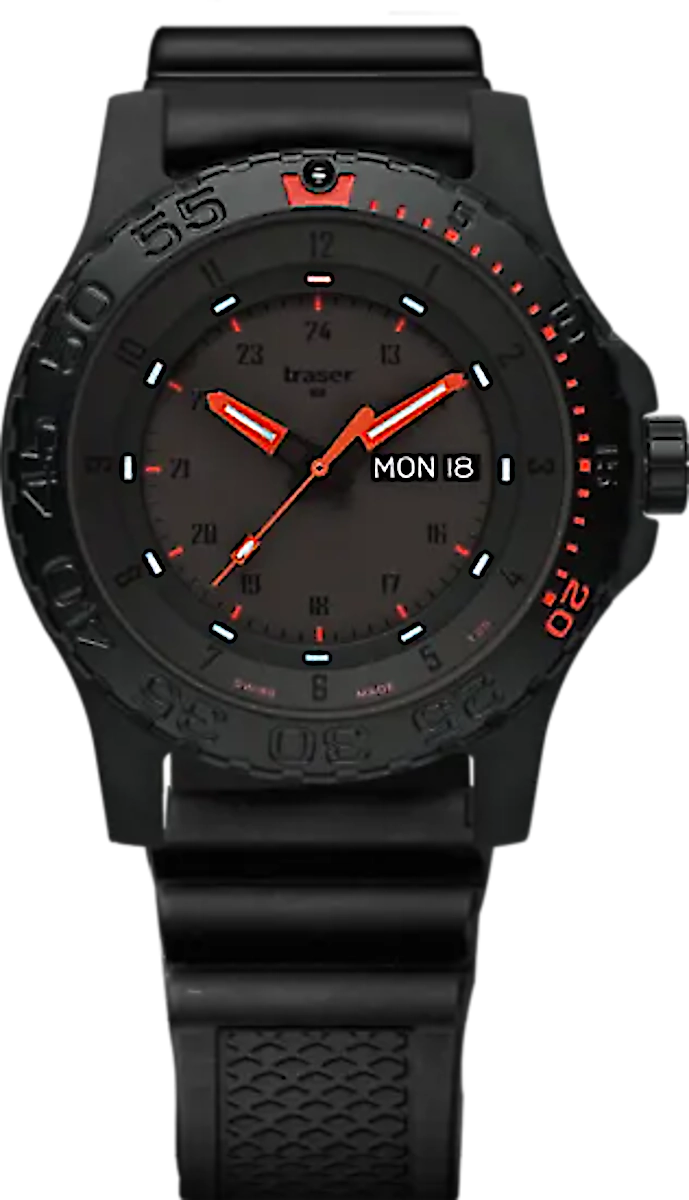 Traser P66 Red Combat 104148 Herrenuhr • Trigalight H3 • Swiss Made