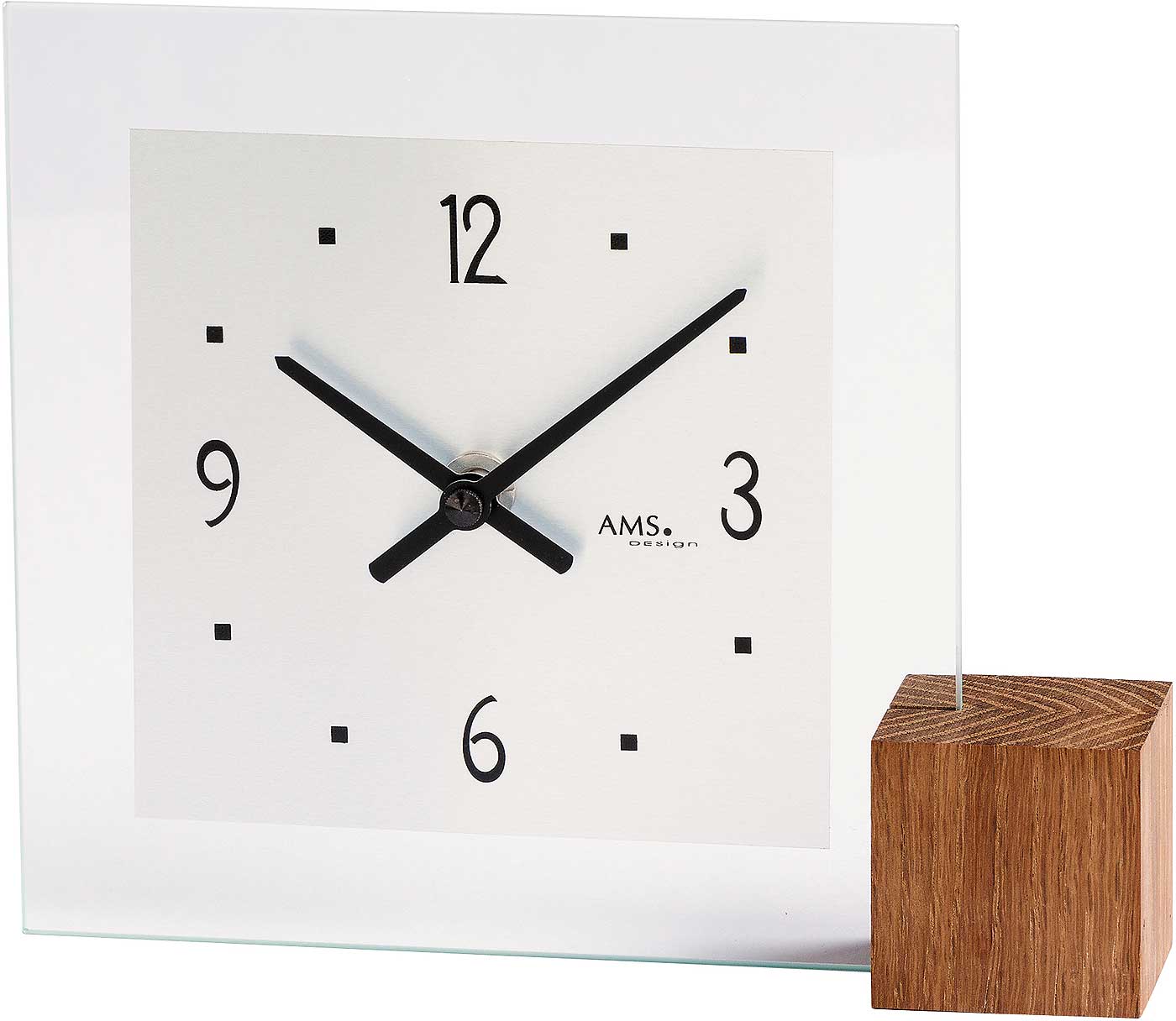 AMS Tischuhr 16x19x4 cm Glas • Präzises Quarzuhrwerk • Modernes Design