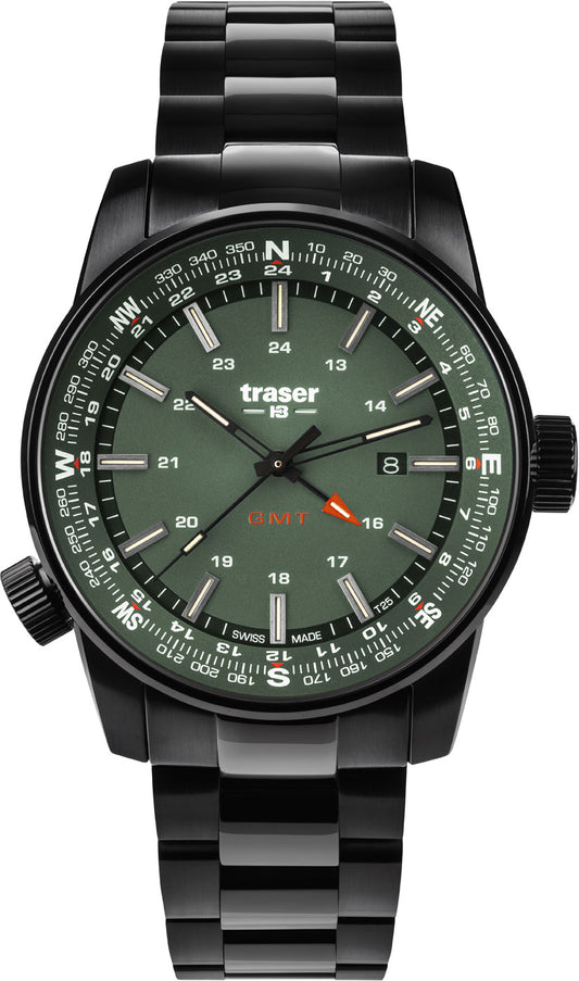 Traser P68 Pathfinder GMT Green 109525 Herren Uhr • Quarz Uhrwerk • Saphirglas