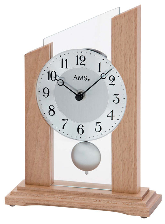 AMS Tischuhr 23x17x6 cm Holz • Präzise Quarztechnik • Zeitloses Design