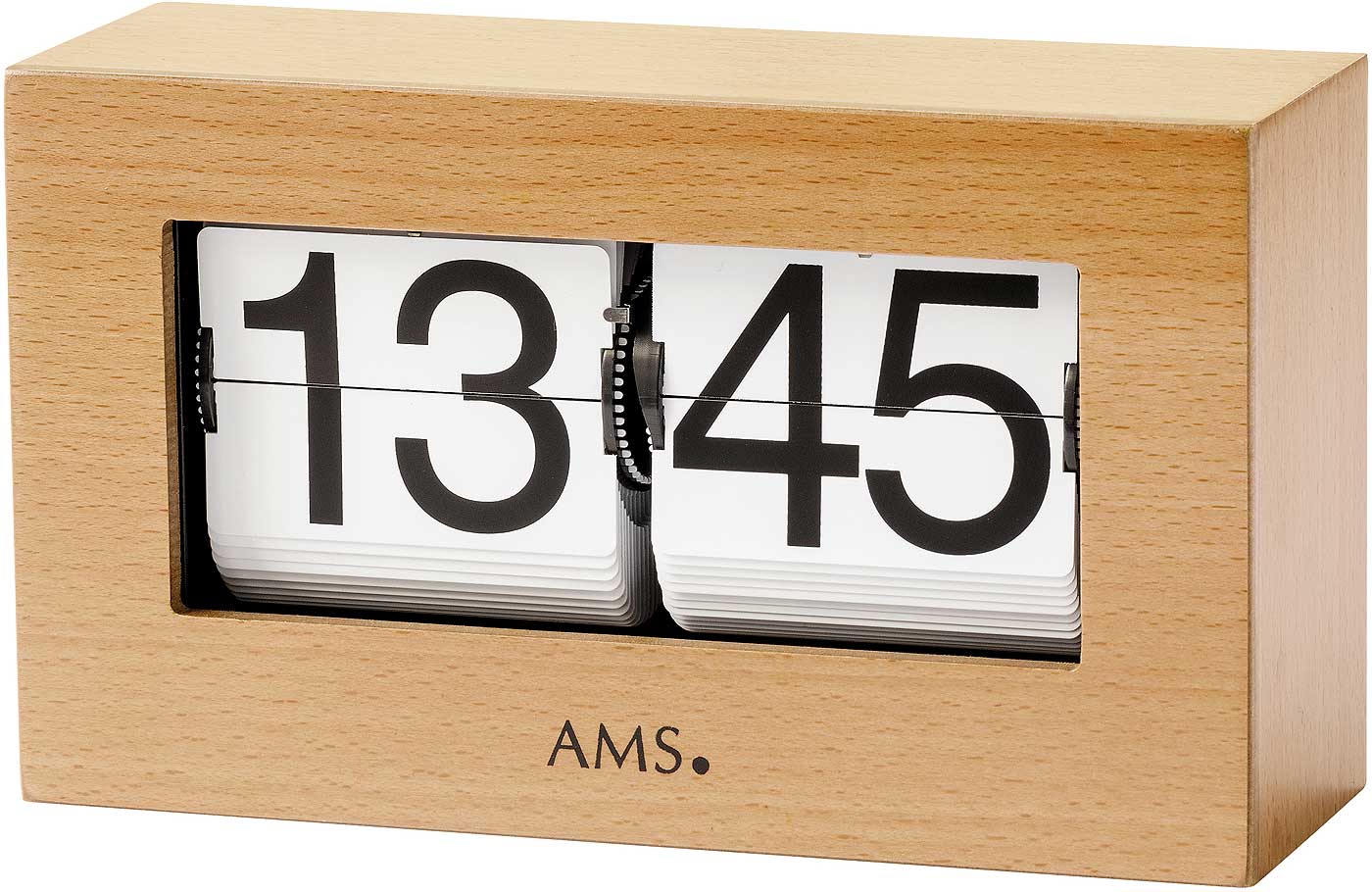 AMS Tischuhr 12x21x7 cm Holz • Präzises Quarzuhrwerk • Massives Buchenholz