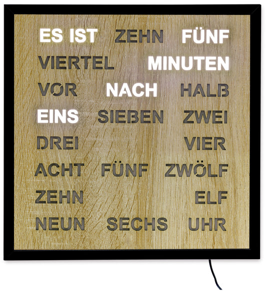 AMS Wanduhr 40x40 cm Metall, Acryl • Wortuhr • Modernes Design