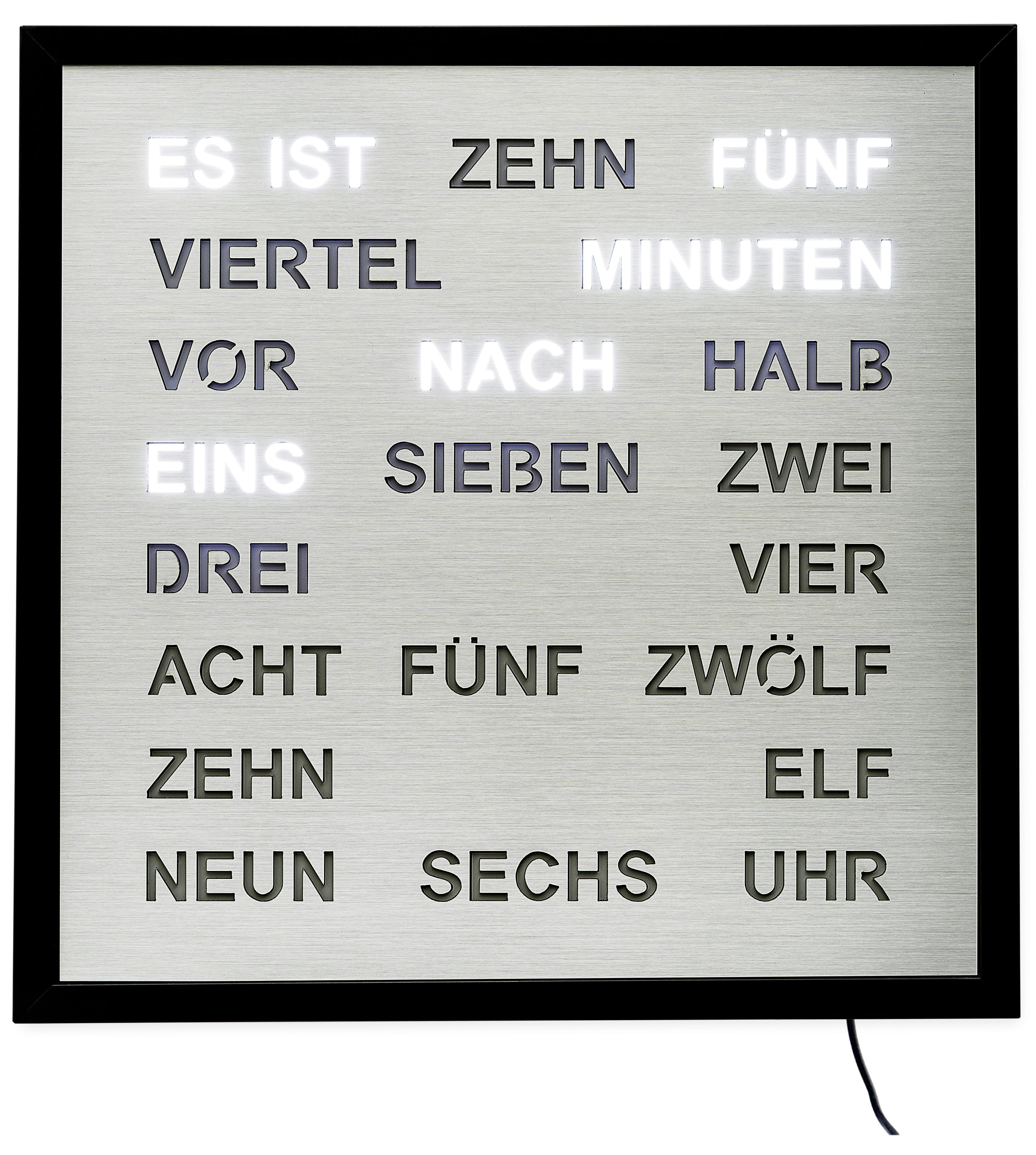 AMS Wanduhr 40x40 cm Metall • Wortanzeige • Modernes Design