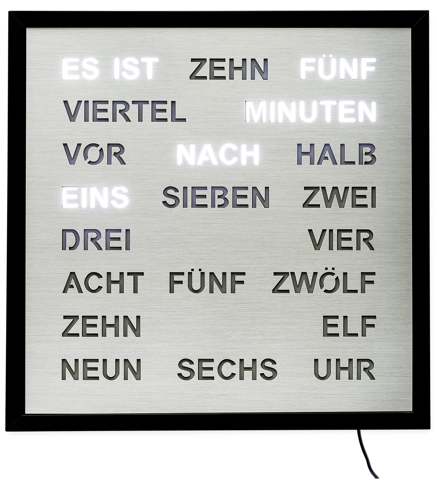 AMS Wanduhr 40x40 cm Metall • Wortanzeige • Modernes Design