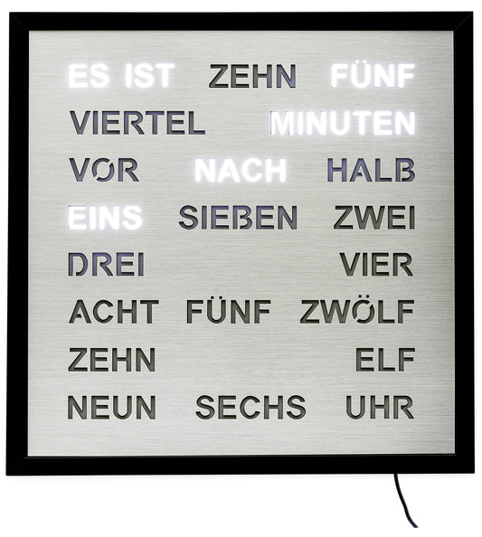 AMS Wanduhr 40x40 cm Metall • Wortanzeige • Modernes Design