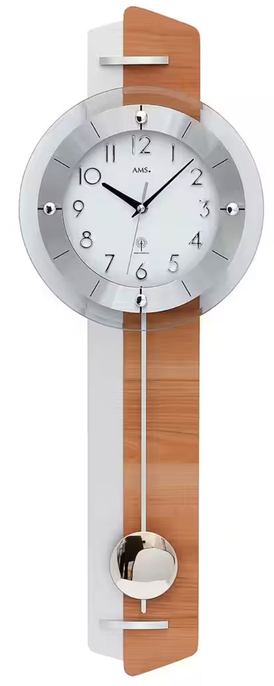 AMS Wanduhr 70x25x7 cm Holz • Funkgesteuert • Echtholz-Design