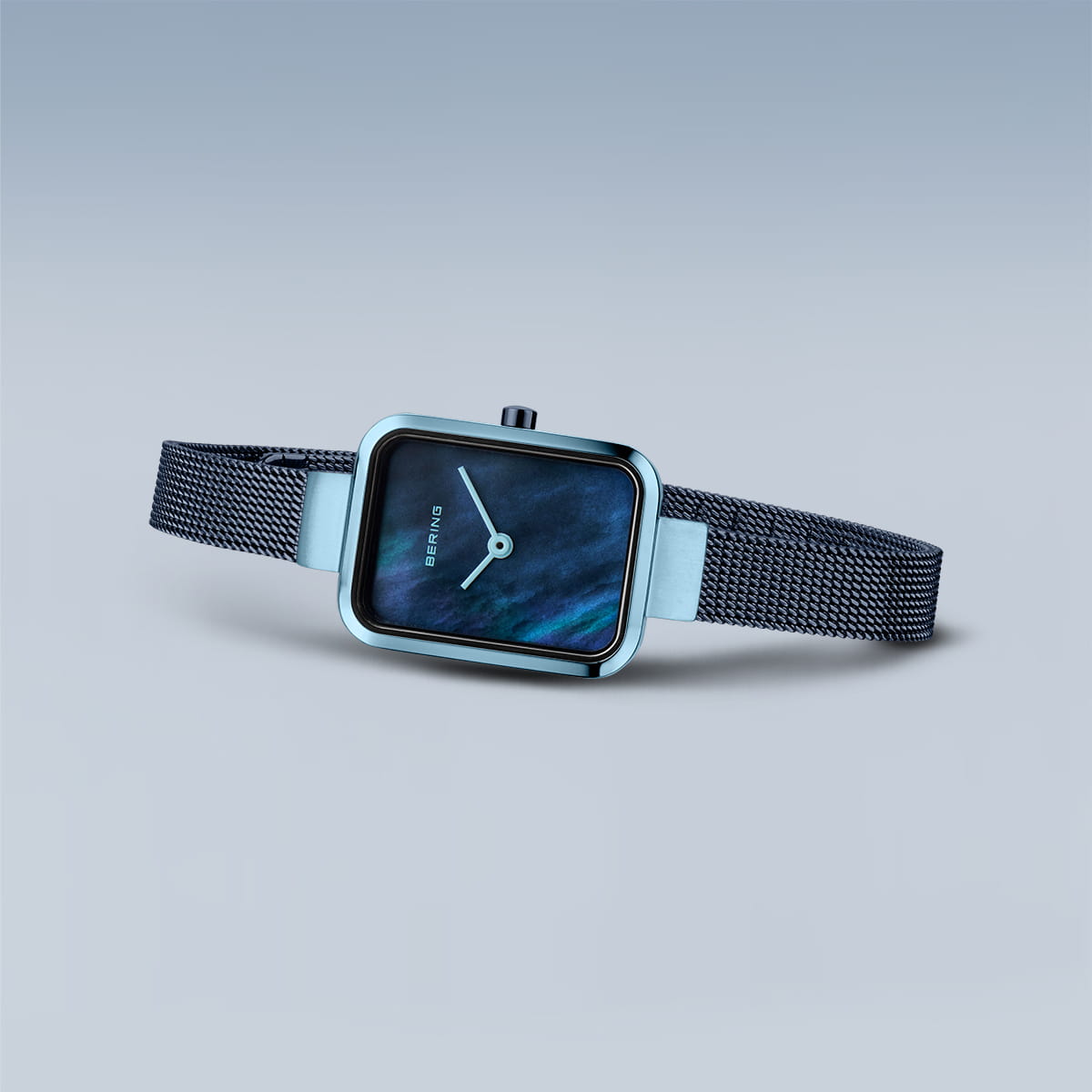 Bering Petite Square 14520-398 Women's Watch • Scratch-resistant Sapphire Glass • Blue Milanese Bracelet