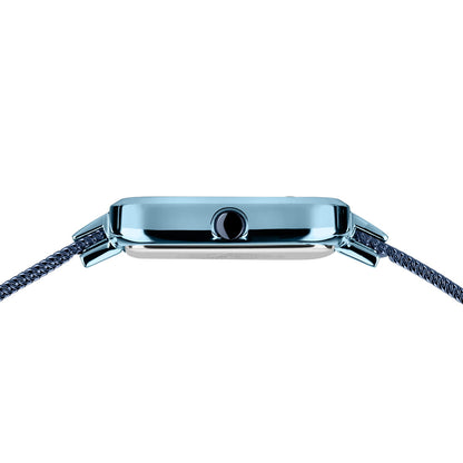 Bering Petite Square 14520-398 Women's Watch • Scratch-resistant Sapphire Glass • Blue Milanese Bracelet