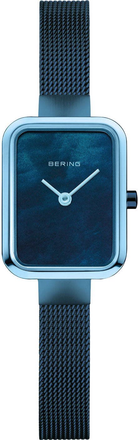 Bering Petite Square 14520-398 Women's Watch • Scratch-resistant Sapphire Glass • Blue Milanese Bracelet