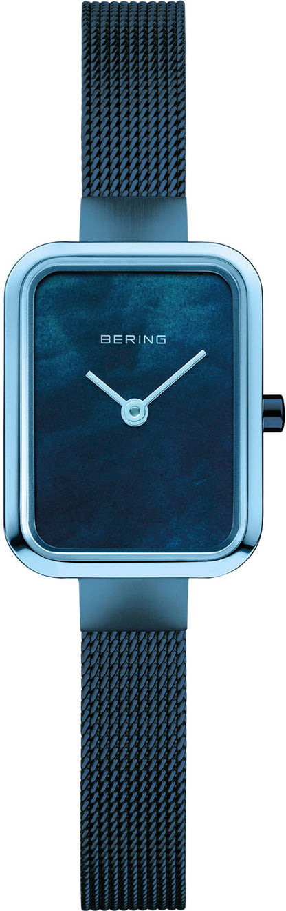 Bering Petite Square 14520-398 Women's Watch • Scratch-resistant Sapphire Glass • Blue Milanese Bracelet