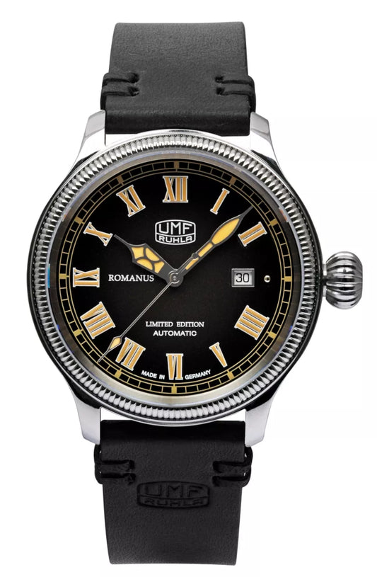 Herrenuhr schwarz mit Lederarmband – UMF Ruhla Modell: 1558-2