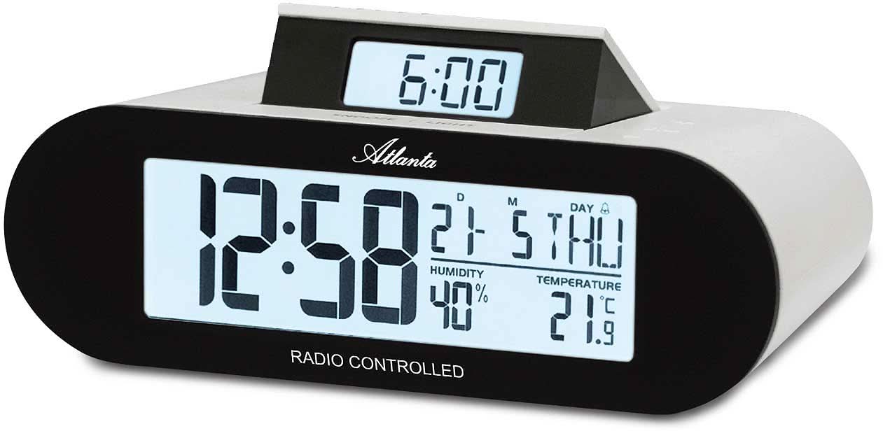 Atlanta Funkwecker Digital 14.5 cm x 4.8 cm x 7.2 cm Kunststoff • Pop-Up Display • DCF77 Funksignal