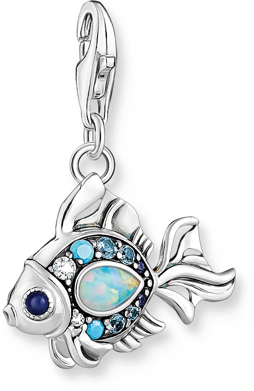 Charm Anhänger Fisch mit blauen Steinen - 925 Sterlingsilber