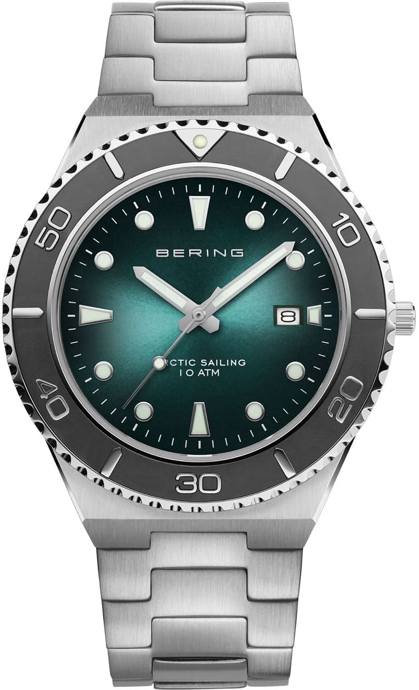 Bering Classic 18940-708 Men's Watch • Scratch-Resistant Sapphire Crystal • Green Sunray Dial