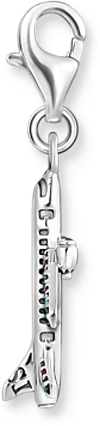 Charm Anhänger 3D Flugzeug mit bunten Steinen - 925 Sterlingsilber