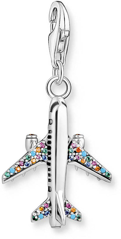 Charm Anhänger 3D Flugzeug mit bunten Steinen - 925 Sterlingsilber