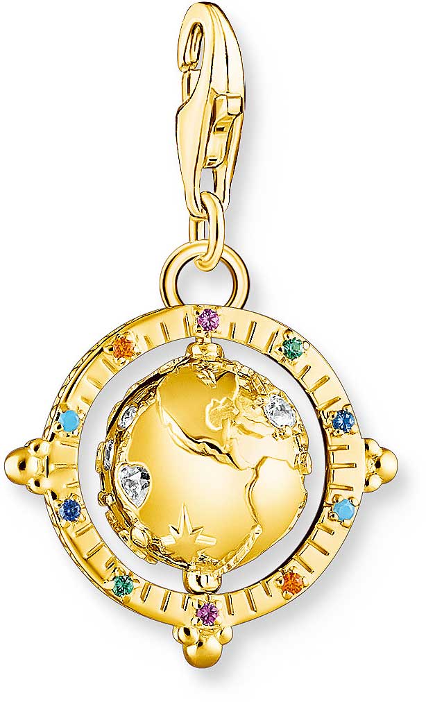 Charm Anhänger Bunte 3D Weltkugel - 750 Gelbgold Vergoldung