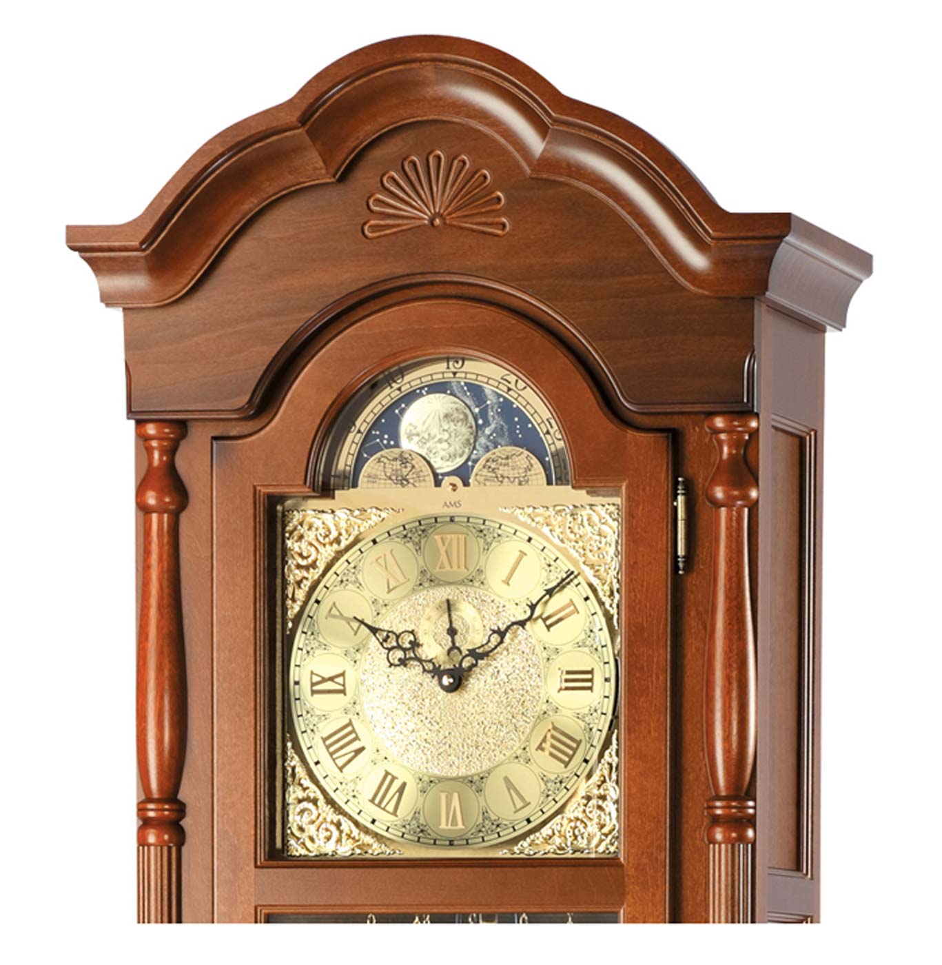 AMS Standuhr 211x50x25 cm Nussbaum • Westminster Melodie • Mondphasenanzeige