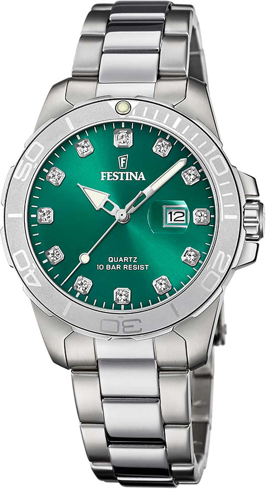 Festina Boyfriend F20503/7 Damenuhr • Grünes Zifferblatt • Edelstahl