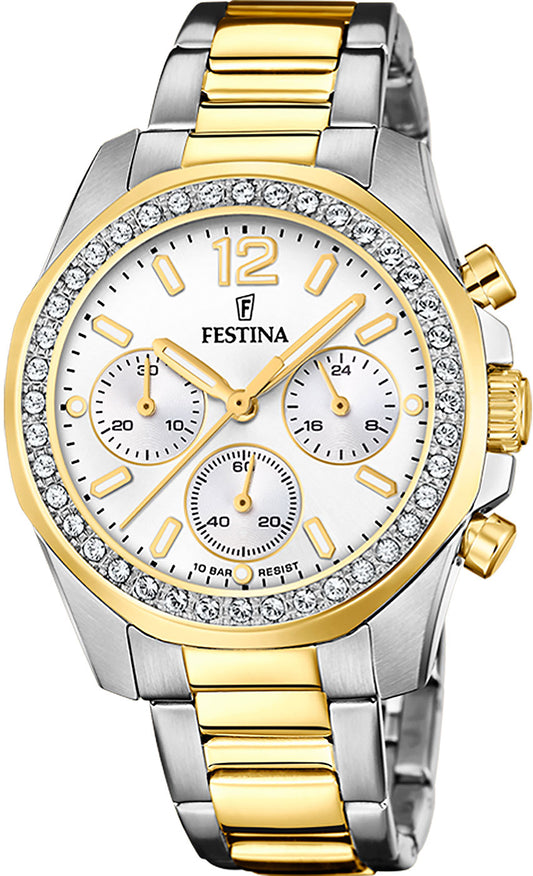 Festina Boyfriend F20607/1 Damenuhr • Präziser Chronograph • Edler Zirkonia-Besatz