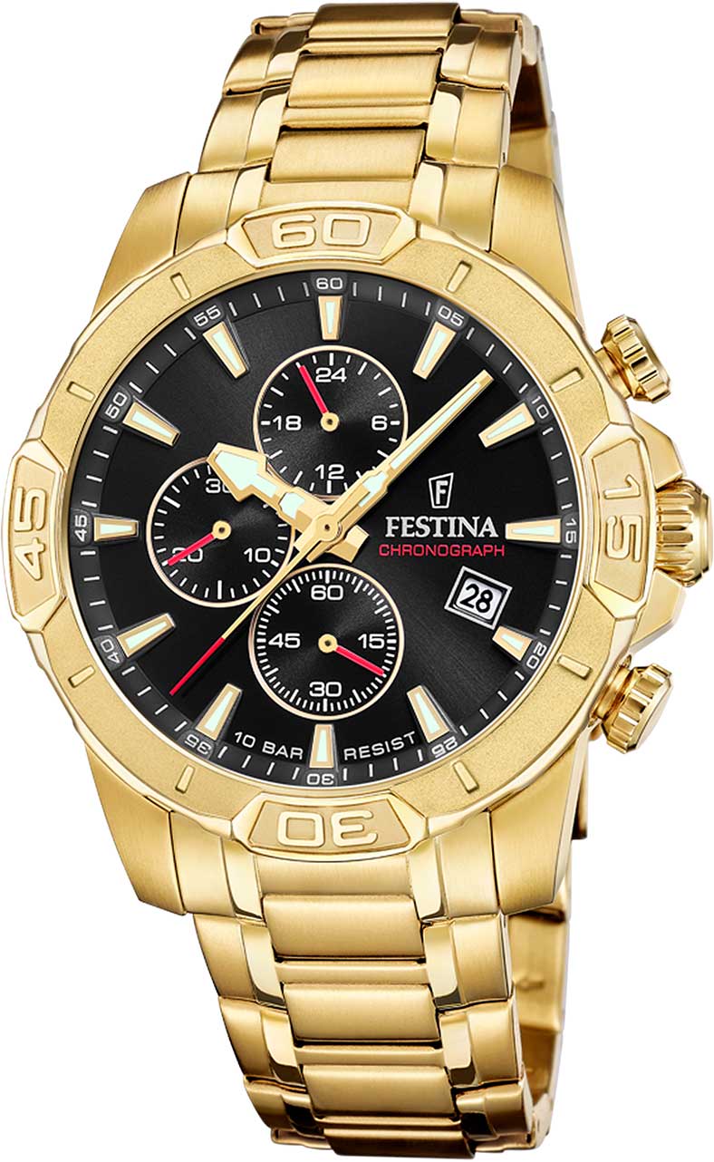 Festina Timeless Chronograph F20705/4 Herrenuhr • Goldfarbenes Edelstahl-Design • 10 ATM Wasserdicht