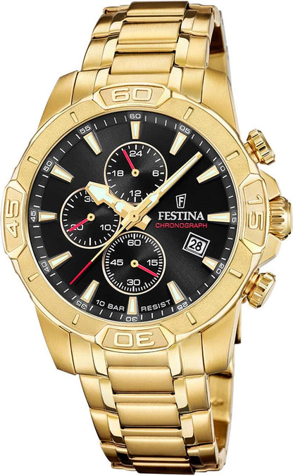 Festina Timeless Chronograph F20705/4 Herrenuhr • Goldfarbenes Edelstahl-Design • 10 ATM Wasserdicht