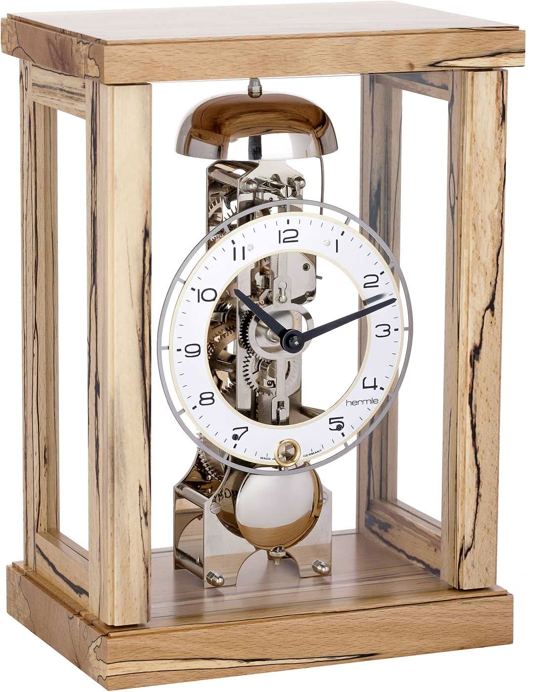 Hermle Tischuhr 26,5x18,5x12,5 cm Holz • Mechanisches Skelettwerk • 14 Tage Gangreserve