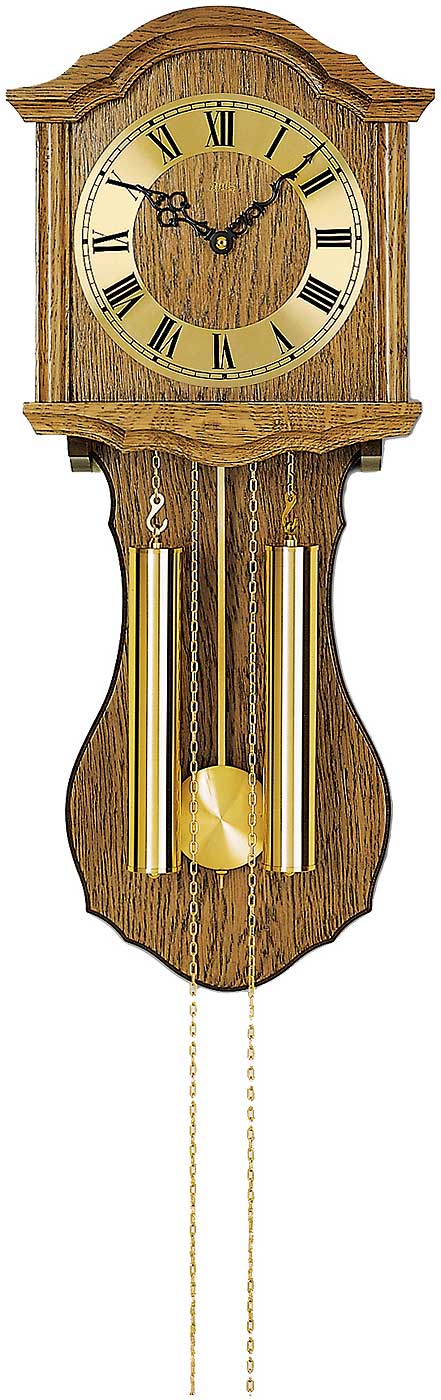 AMS Wanduhr Holz • Mechanisches Bim-Bam Uhrwerk • Klassisches Eichenholzdesign