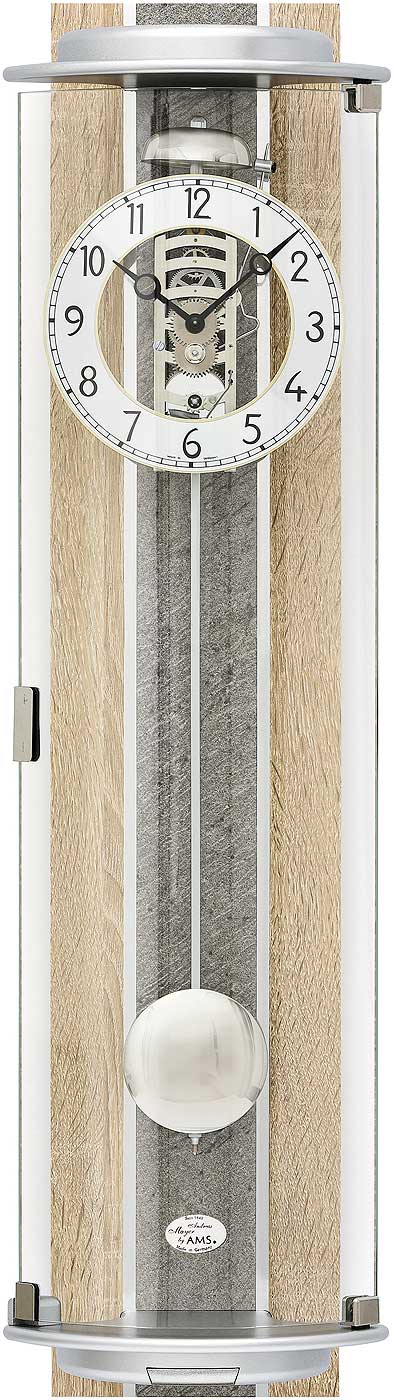AMS Wanduhr 77x21x15 cm Holz • Mechanisches Uhrwerk • Klassischer Glockenschlag